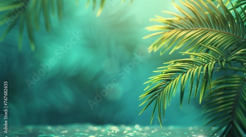 Palm Leaves with Sparkling Water Droplets