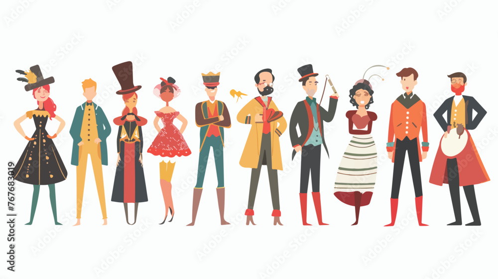 People in theatrical costume on a white background Fl - obrazy, fototapety, plakaty 