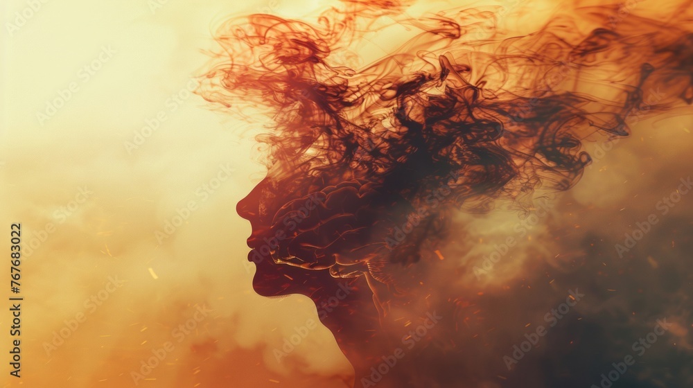 Abstract Silhouette with Fiery Smoke Effect Abstract Silhouette with Fiery Smoke Effect