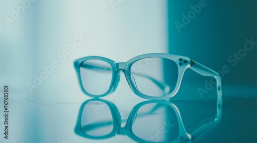 Modern Eyeglasses on Reflective Surface