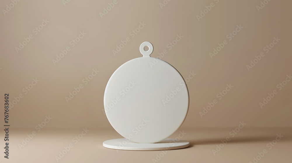 A white object with a round shape is placed on a table. The object is not in use and is just sitting there