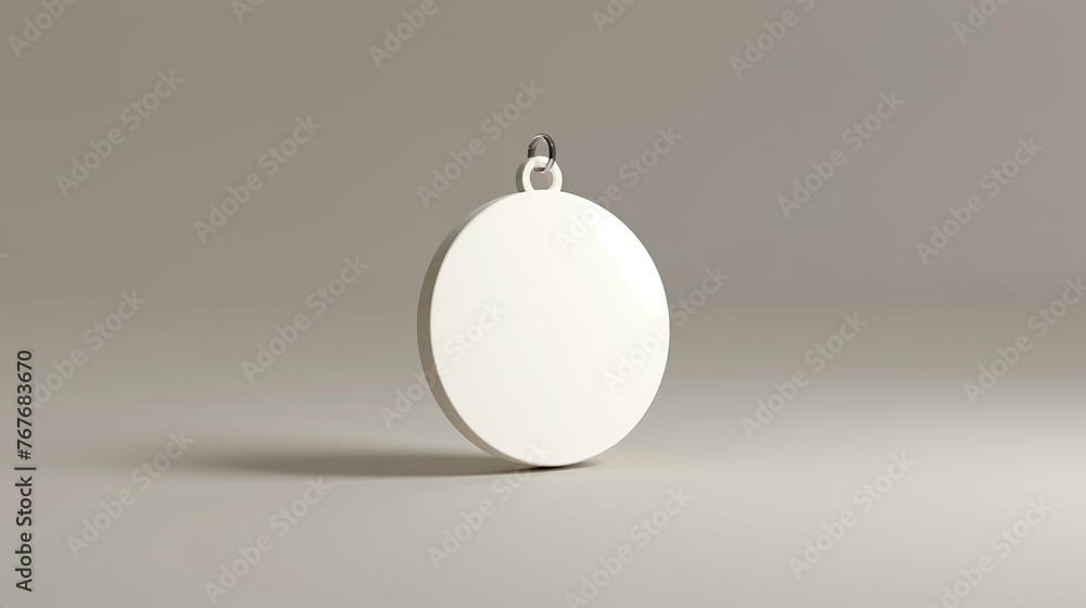 A white round pendant hanging from a chain. The pendant is empty and has no design on it A white round pendant hanging from a chain. The pendant is empty and has no design on it