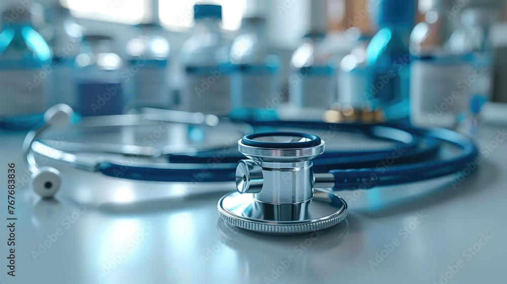 Close-up stethoscope and medical accessories. Generative AI. Close-up stethoscope and medical accessories. Generative AI.