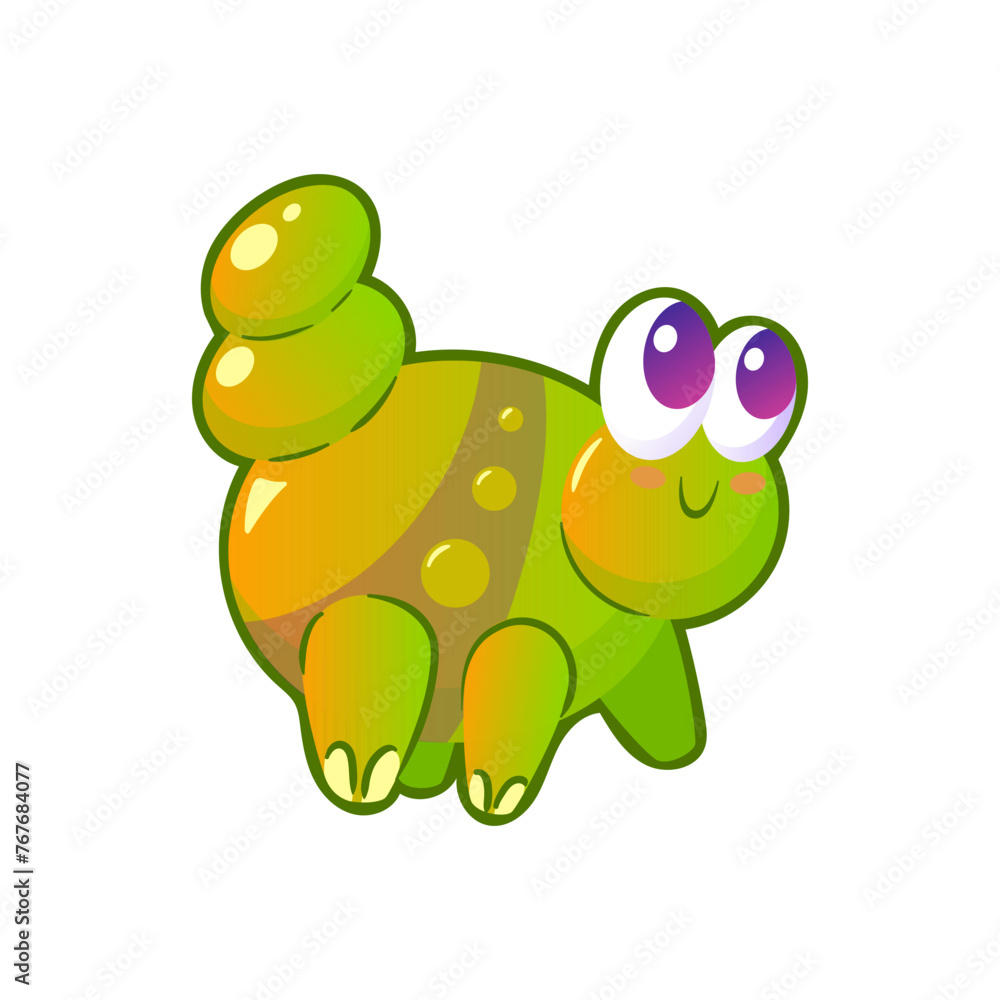 Naklejka premium Cute green alien that looks like a caterpillar. Childrens cartoon illustration in vintage style. Space flights, the future. For stickers, design elements.