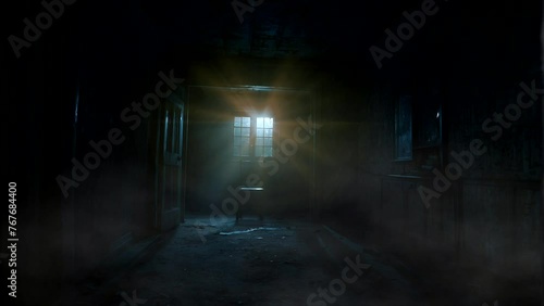 Mysterious abandoned hallway with eerie lighting - seamless looping 4K time-lapse virtual video animation background