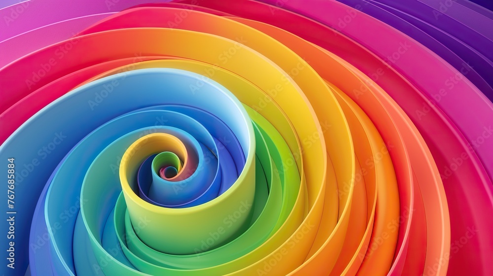 A colorful spiral with a rainbow pattern. The colors are bright and vibrant, creating a sense of energy and excitement. The spiral shape adds a dynamic and playful element to the image