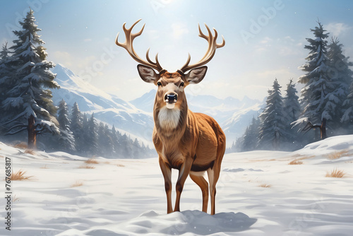 deer on snow background