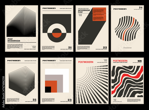 Artworks, posters inspired postmodern of vector abstract dynamic symbols with bold geometric shapes, useful for web background, poster art design, magazine front page, hi-tech print, cover artwork.