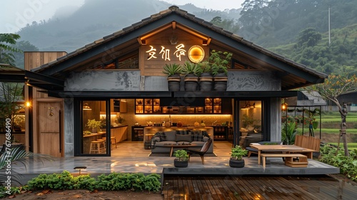 Modern Rustic Wooden House Exterior at Dusk