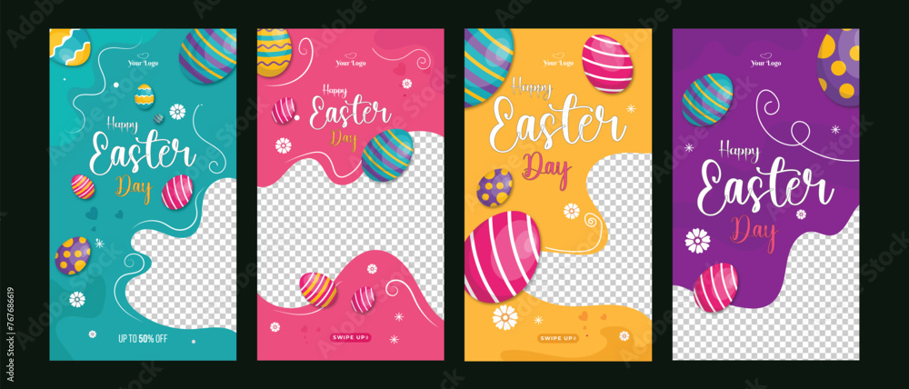 happy easter day social media instagram stories design template collection set 