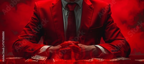 Evil politician with red suit. Corrupt and bribe illegal crime concept Generative AI technology.