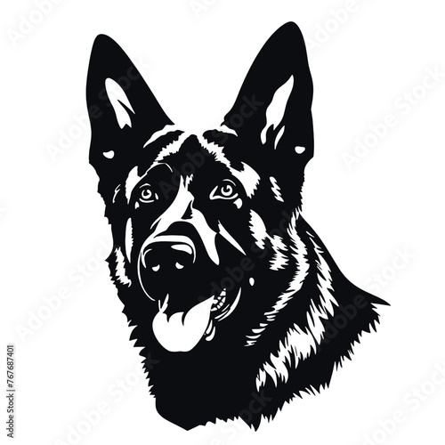 Vector Silhouette  portrait of a German shepherd dog on a white background