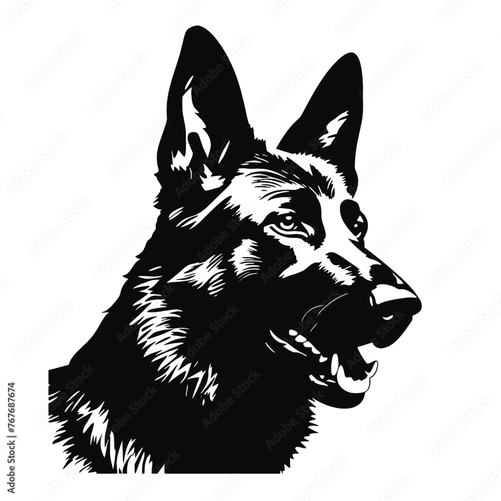 Vector Silhouette portrait of a German shepherd dog on a white background Vector Silhouette portrait of a German shepherd dog on a white background