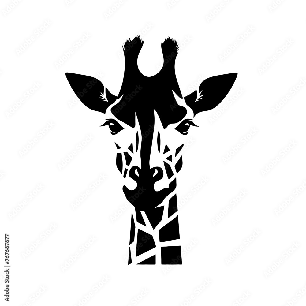Black silhouette of giraffe head and neck on white background. Vector ...