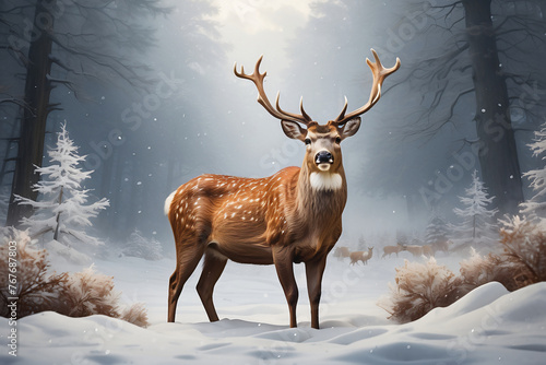 deer on snow background © IOLA
