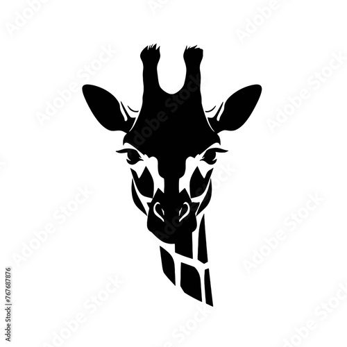 Black silhouette of giraffe head and neck on white background. Vector african animal, isolated icon with giraffe animal face in simple style, decal, sticker. Concept for savannah safari, tattoo, zoo photo