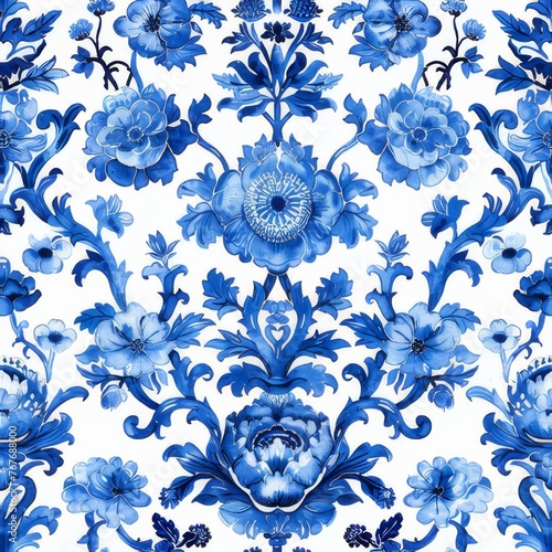 Watercolor Seamless pattern with blue and white