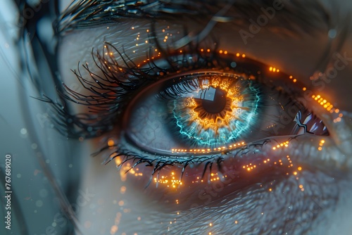 Glowing Lights Reflected in a Persons Eye