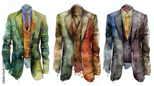 Suit Jackets  Waistcoats Watercolor Flat vector  photo