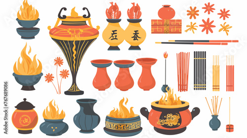 China new years related incenses pots vectors 