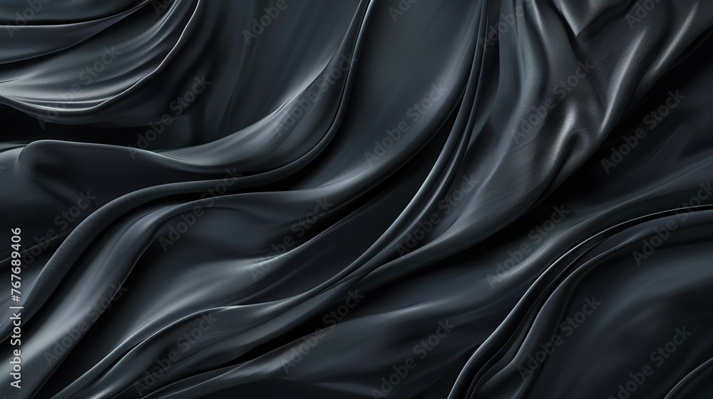A black fabric with a wave pattern. The fabric is black and has a shiny texture. The wave pattern is very prominent and creates a sense of movement and fluidity. Scene is elegant and sophisticated A black fabric with a wave pattern. The fabric is black and has a shiny texture. The wave pattern is very prominent and creates a sense of movement and fluidity. Scene is elegant and sophisticated
