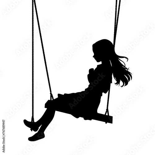 Women swinging on the swing silhouettes set vector illustration.