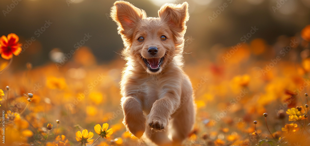 Playful Puppy in a Field of Flowers Playful Puppy in a Field of Flowers