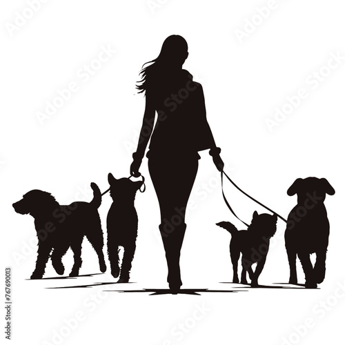 Wallpaper Mural Vector silhouette of women  walk with her dogs with leash on white background. Symbol of animal, pet, friends,walk. Torontodigital.ca