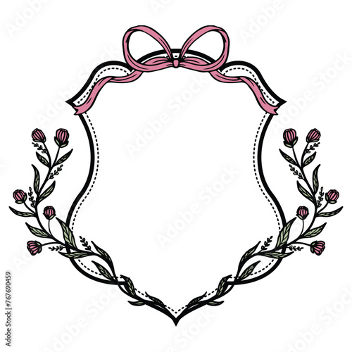 Vintage wedding crest monogram floral botanical design