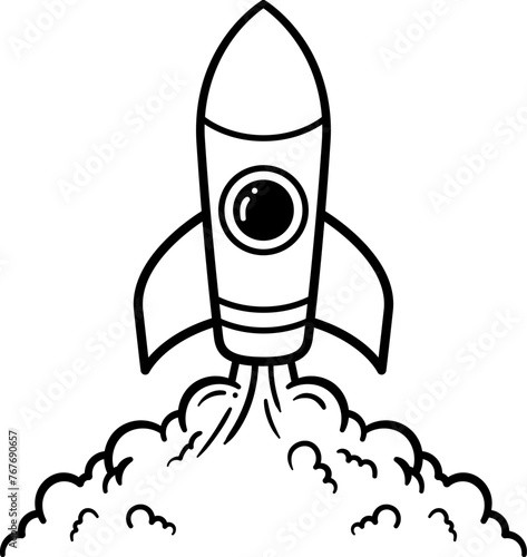 Hand drawn rocket launching. Ascending rocket startup concept drawing