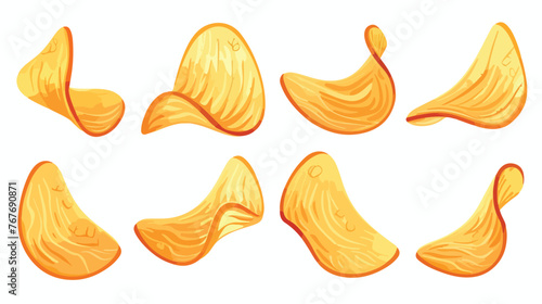 Collection of potato chips on a transparent backgroun