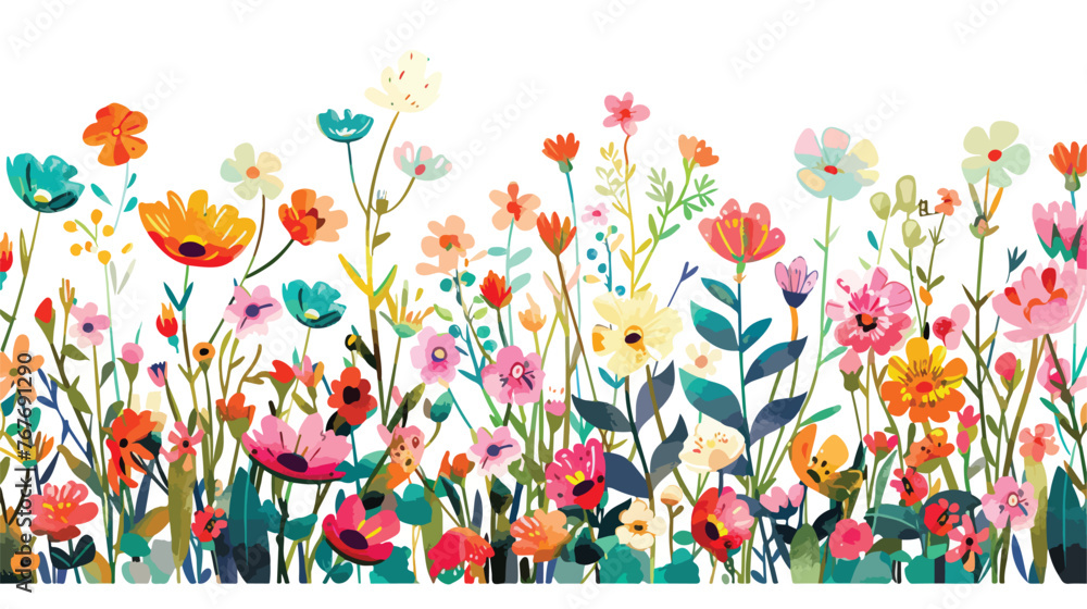 Colorful Flowers Blossoms Paint Field with Joyful 