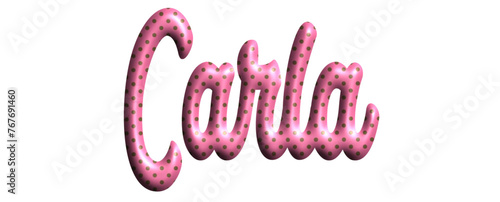 Carla - pink color with dots, fabric style -name - three-dimensional effect tubular writing - Vector graphics - Word for greetings, banners, card, prints, cricut, silhouette, sublimation
