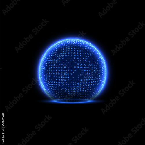 Blue glowing sphere shield, vector illustration isolated on black background © sabelskaya