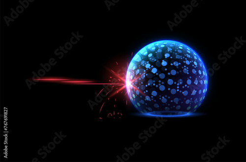 Vector design with a spherical shield depicting technological protection.