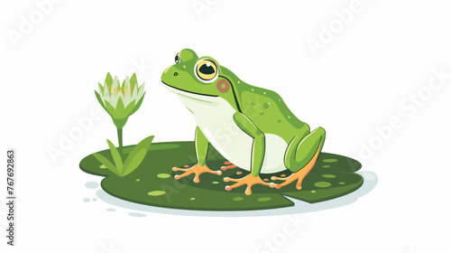Tiny Frog on a Lily Pad Flat vector isolated on white