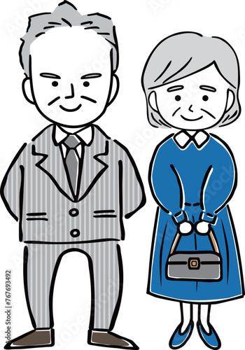 スーツとワンピース姿の、お洒落をしたシニアの男性と女性②