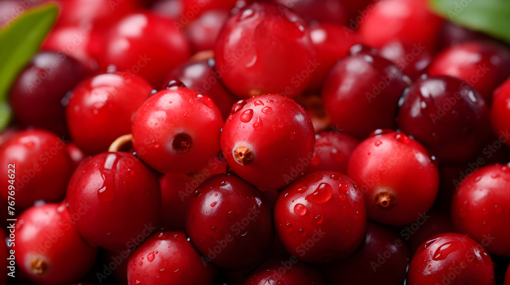 Captivating Closeup of Freshly Harvested Vibrant Red Cranberries Amidst Nature's Greens