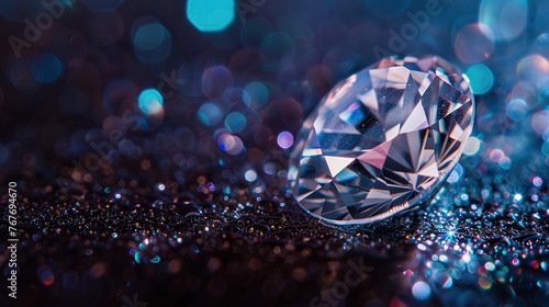 close-up portrait of sparkling diamond shining gemstone on dark background. Concept of gems  jewelry and crystals
