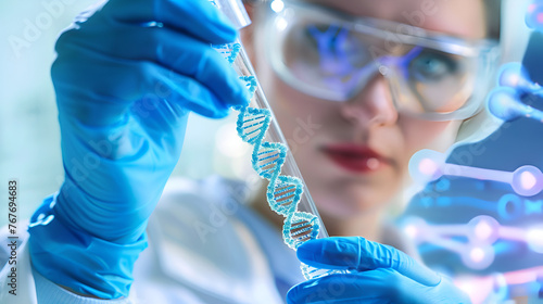 "Scientific Finesse: Close-Up of Asian Female Scientist Manipulating DNA in Laboratory Setting" 