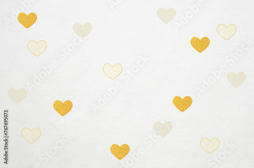 Washi paper texture with golden hearts. Luxury abstract Japanese style background.