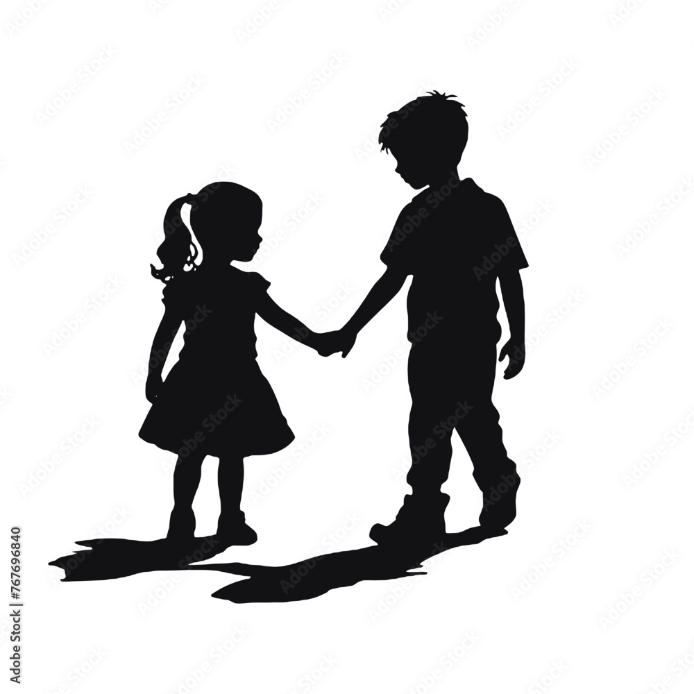 little girl and a little boy walking and holding hands 