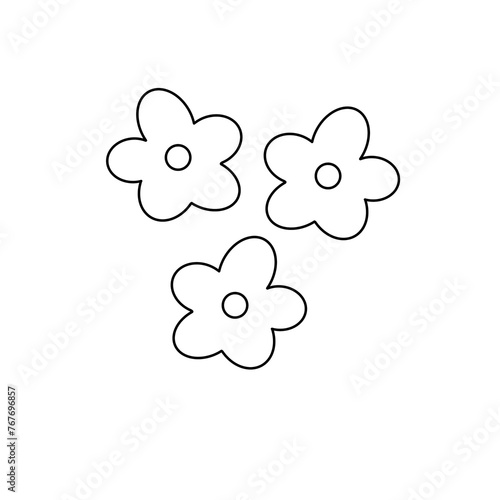Three white flowers are drawn in black. The flowers are arranged in a triangle shape. The image has a simple and elegant feel to it