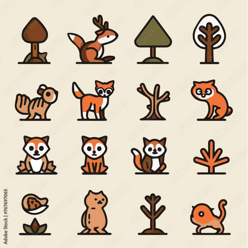 Naklejka premium Outline icon set of Woodland Creatures