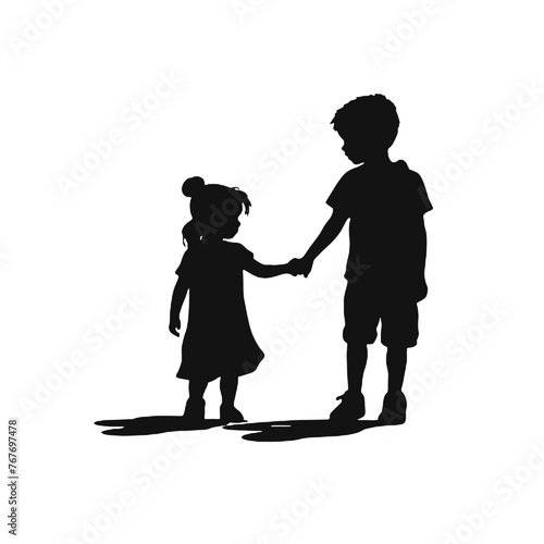 little girl and a little boy walking and holding hands 
