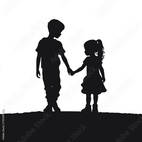 little girl and a little boy walking and holding hands 