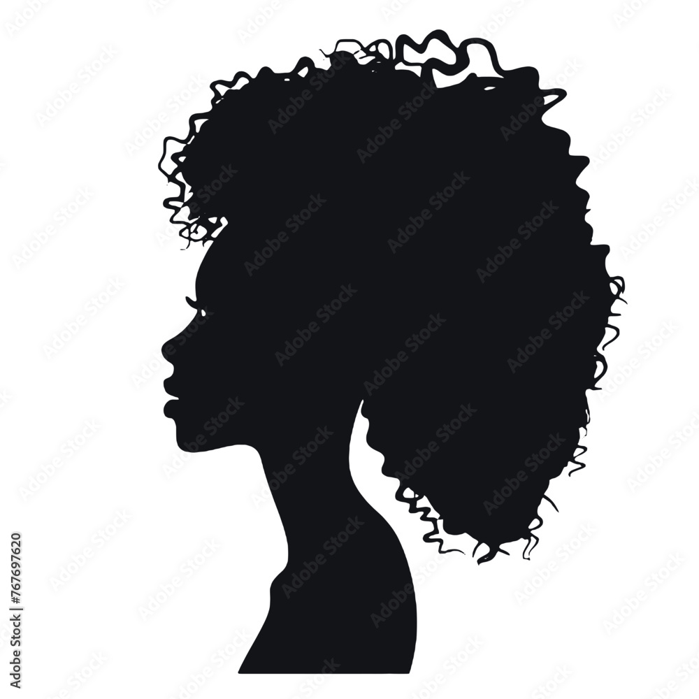 Silhouette profile of an African woman with long curly hair Silhouette profile of an African woman with long curly hair