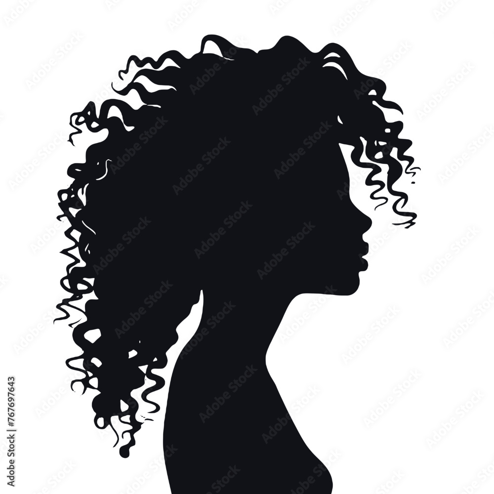 Silhouette  profile of an African woman with long curly hair