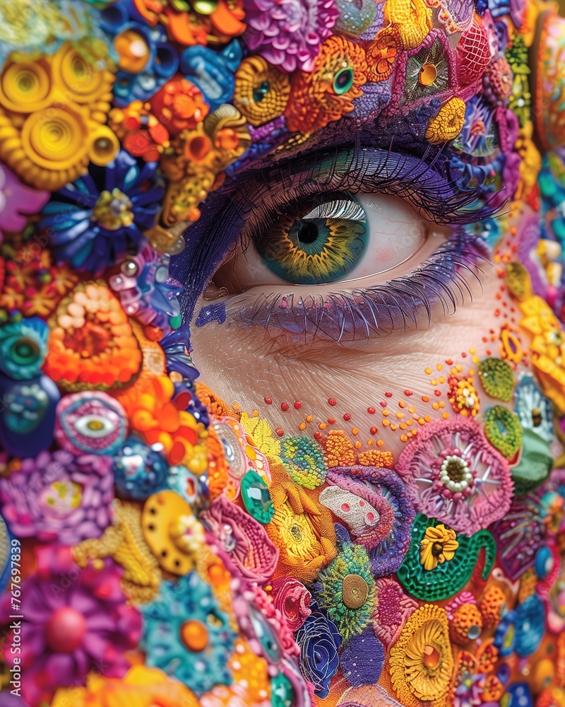 Womans Face Covered in Colorful Art