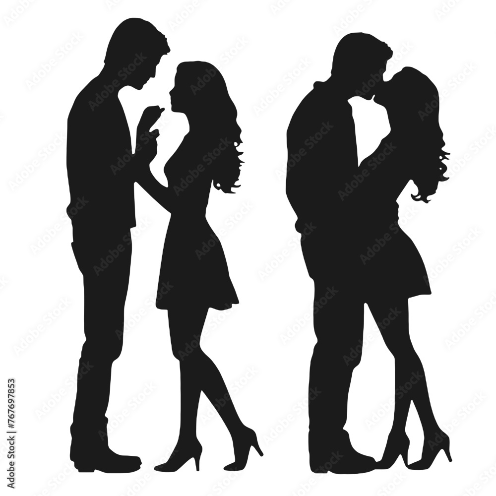 Romantic couple in love  silhouette 